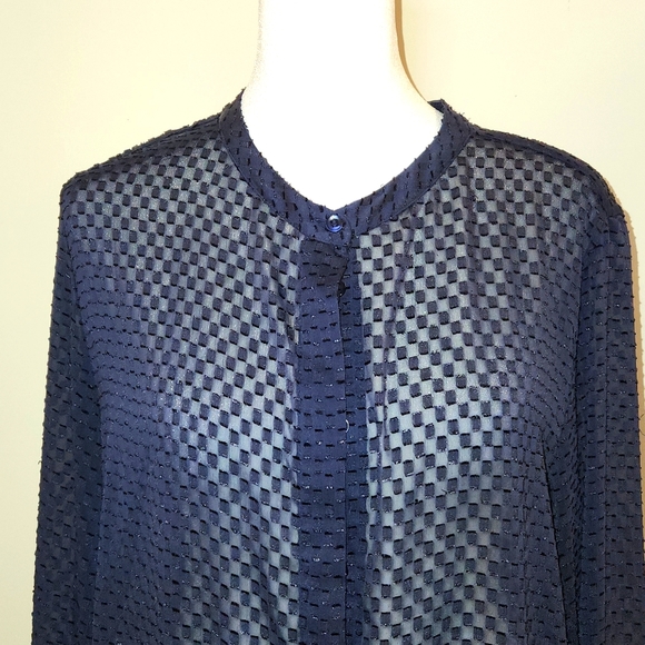 H&M~ Sheer Navy Blue Blouse Size 14 - Picture 2 of 8
